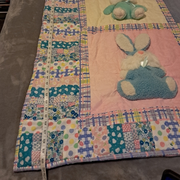 Vintage 3D bunny plush toddler blanket quilt throw comforter cotton - Picture 12 of 12